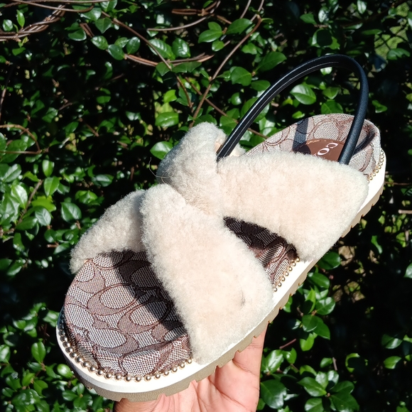 COACH TALLY LADIES SHEARLING PADDED SLINGBACK SANDALS IN SIGNATURE JACQUARD - Picture 11 of 16